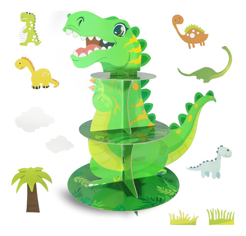 Soporte Para Cupcakes De Dinosaurio De 3 Niveles Con 11 Ador