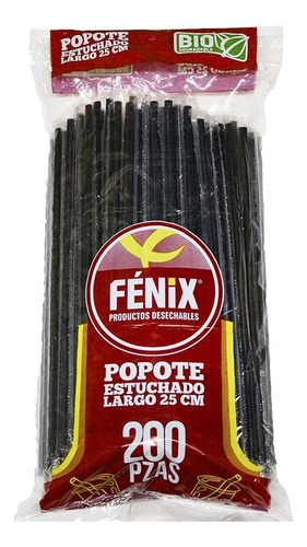 Popote Biodegradable 25 Cm Estuchado Negro Fénix C/8000 Pzas