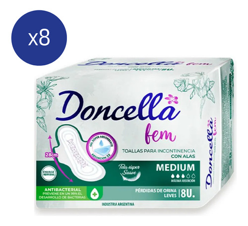 Pack Toallas Femeninas Doncella Incontinencia Moderada 8 U