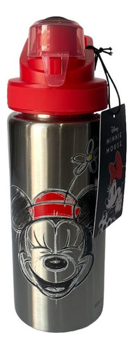 Botella Metalica Con Mango - Minnie Mouse - 600ml Color Rojo