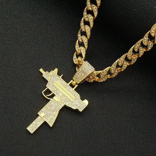 Collar De Cadena Cubana Y Amuleto Con Strass P/man