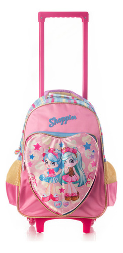 Mochila Con Ruedas Escolar Shoppies Best Friend Color Rosa Diseño de la tela Libro con caratulas