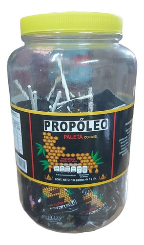 Frasco Con 100 Paletas De Propoleo Con Miel Cba De 7 G C/u