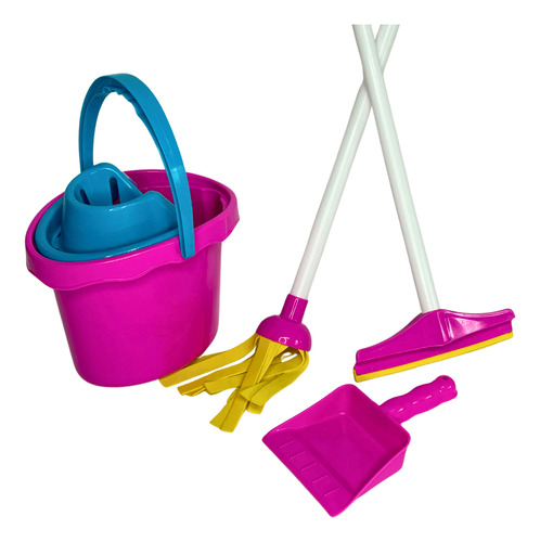 Kit Limpeza De Brinquedo Infantil Rodo Pá Mop C/ Balde Sabão