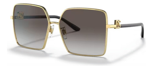 Óculos De Sol - Dolce & Gabbana - Dg2279 02/8g 60 Armação Ouro Haste Ouro Lente Preto Degradê Cinza-claro Desenho Quadrado