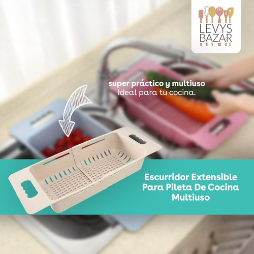 Escurridor Extensible Para Pileta De Cocina Bacha Ideal Frutas Verduras Multiuso De Plastico 48x21cm Levysbazar