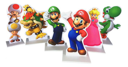 Display Mesa Enfeite Festa Super Mario 20cm 6 Unidades