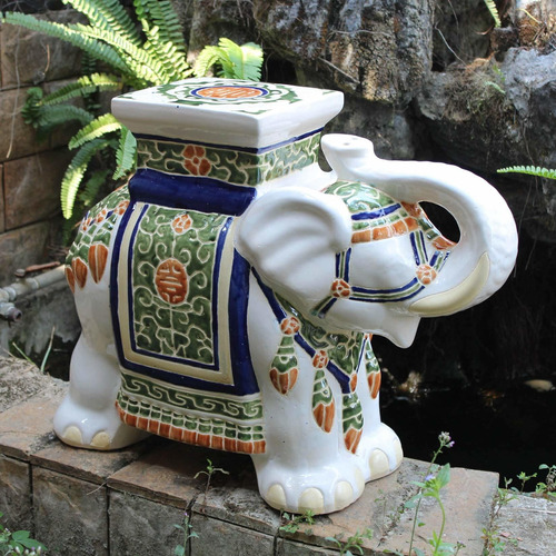 Internacional Caravana Bombay Gran Elefante Porcelana Jardin