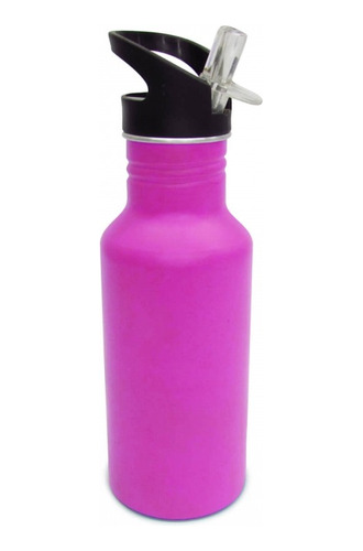 Botilito Metálico 600ml Pitillo Botella Termo Agua Fucsia