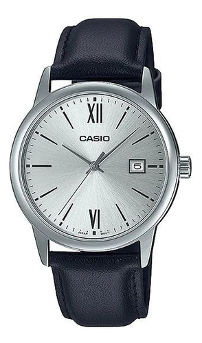Reloj Casio Plata Mtp-v002l Acero Piel Negro Fechador Full