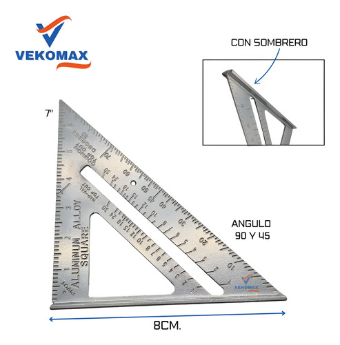 Escuadra Multiangulo Aluminio Con Sombrero 7 Pulgadas Regla Aluminio