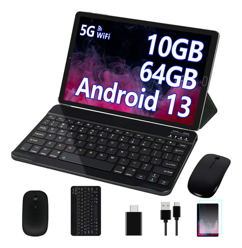 Tablet Goodtel Android 13 G2 10.1 Pulgadas 64GB Negra 10GB RAM Procesador OctaCore 2.0Ghz WIFI 2.4 5G Bluetooth 5.0 Con Funda Teclado Y Ratón