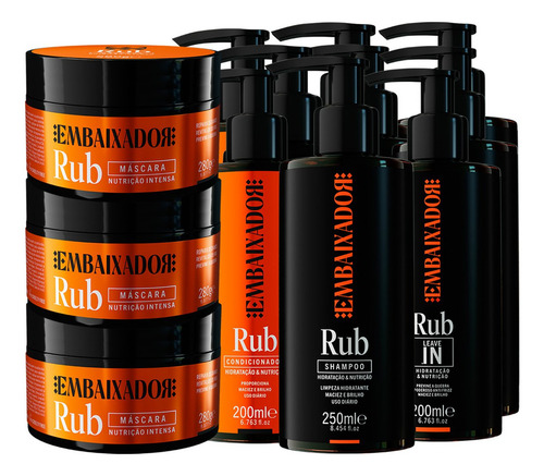 Kit 12 Itens Rub Embaixador Shampoo, Cond Máscara E Leave-in
