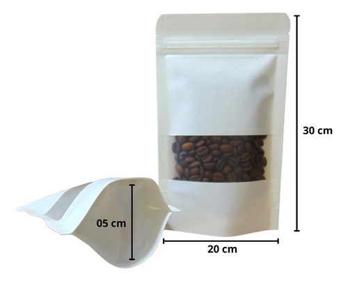 100 Bolsas Stand Up Pouch Kraft Blanco Zip/vent 500gr Blanco Stand Up Pouch