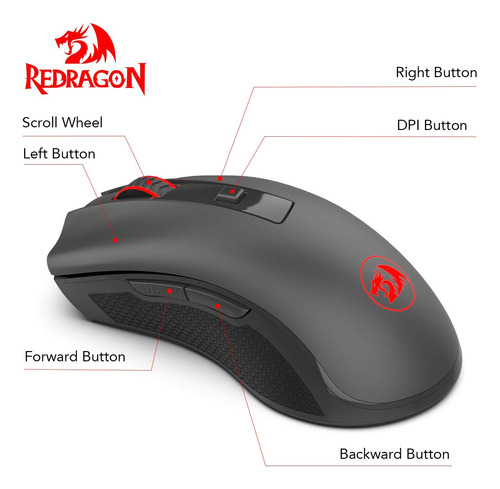 Mouse Inalámbrico Redragon M652 Óptico 2,4 G 5 Dpi Ajustable