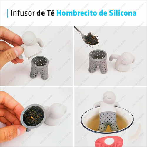 Imagen 3 de 10 de Infusor De Te En Hebra Filtro Colador Hombrecito De Silicona