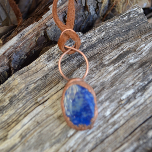 Imagen 5 de 10 de Collar Lapislazuli Con Cuero, Piedra Grande Natural, Cod1