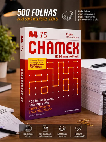 Papel Sulfite A4 Chamex 500 Folhas Branco 75g