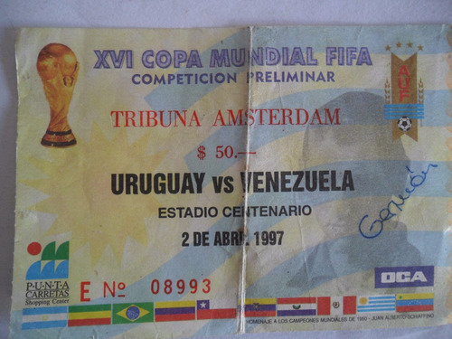Entrada De Futbol Xvi Copa Mundial 1997 Uruguay - Venezuela