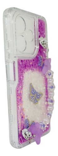 Funda Para Oppo A5 Pro Diseño Dama Con Cristal Lila Mariposas