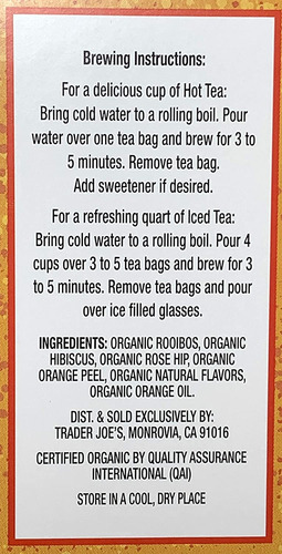 Trader Joes Mezcla De Té De Hierbas Rooibos De Naranja Sangu