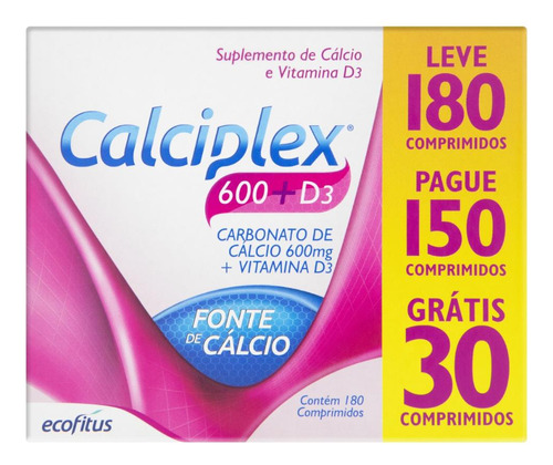 Calciplex 600 + D3 180 Comprimidos Ecofitus