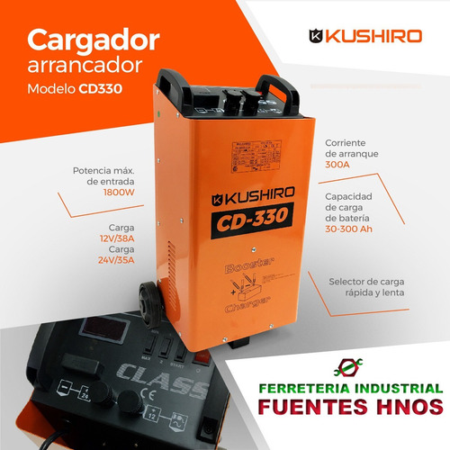 Imagen 2 de 4 de Cargador Arrancador 300 Amp Kushiro Cd330