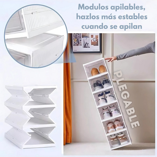 Zapatera Plegable Caja De Almacenamiento Acrílico 6 Niveles Blanco