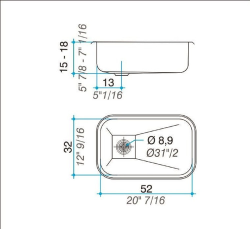 Pileta de cocina simple Johnson Acero 430 ZZ 52/18 de acero inoxidable 430 pulido standard 32 cm x 52 cm x 18 cm