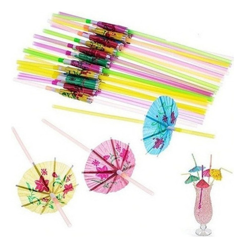 Kit /200 Pajitas Bebida Paraguas Decoración Fiesta