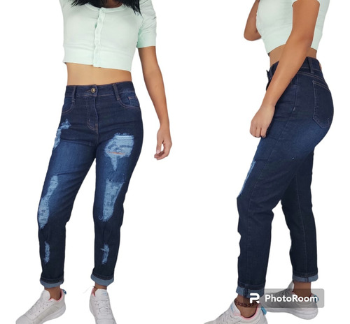 Pantalón De Dama Tipo Mom Jeans Roto Destroyer Cintura