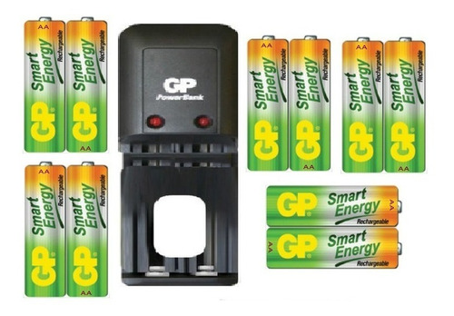 Cargador Gp + 10 Baterías Pilas Recargables Aa Original