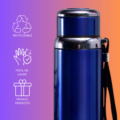 Termo Digital De Acero Inoxidable De 1l De Capacidad Color Azul (clicuc)