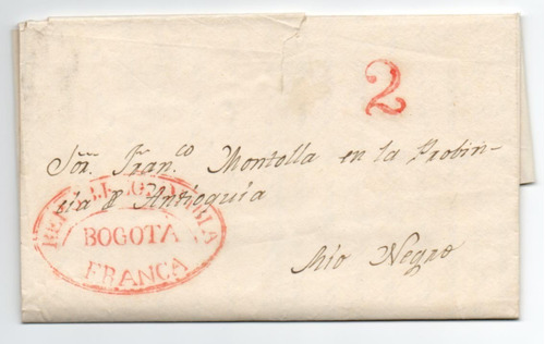 Carta Prefilatélica Bogotá Franca Dirigida A Rionegro 1828