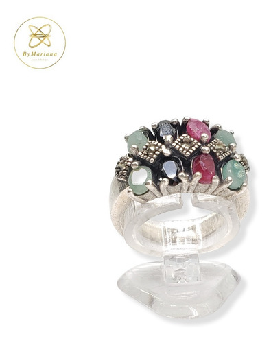 Imagen 4 de 10 de Anillo Plata Raices Piedra De Colores