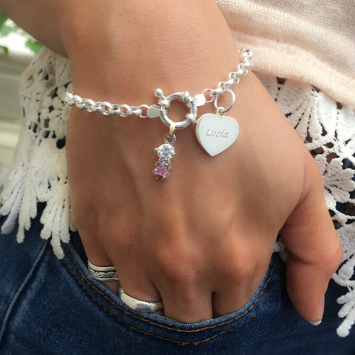 Pulsera Rolo Con Dije Nena O Nene Y Dije Grabado Plata 925