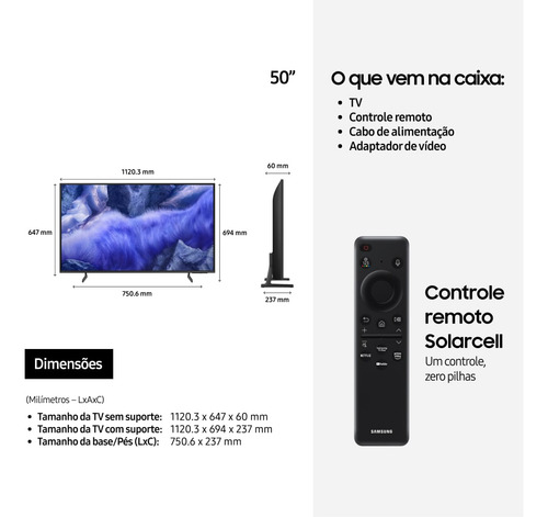 Samsung Vision Ai Tv 50 Qled 4k Qef1 2025, Pontos Quânticos, Processador Com Ai, Art Store, Alexa