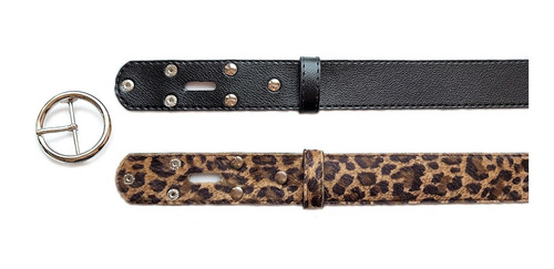 Cinto Animal Print Fivela Redonda Removível + Tira Extra