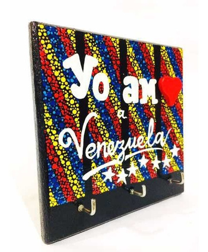 Porta Llaves Tricolor Venezuela Souvenir Mdf Puntillismo