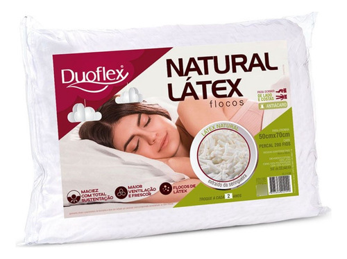 Kit 2 Travesseiros Natural Latex Flocos Duoflex 48 X 68cm Cor Branco