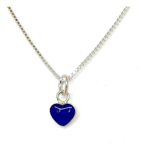 Collar Corazón Azul Mini Esmaltado Plata Fina 925