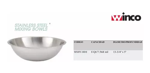 Winco MXHV-800 8 Quart Heavy-Duty Stainless Steel Mixing Bowl