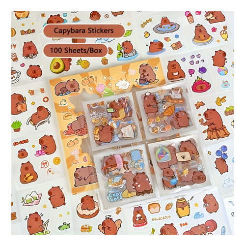 Set De 100 Hojas De Pegatinas Capybara Impermeables Stickers