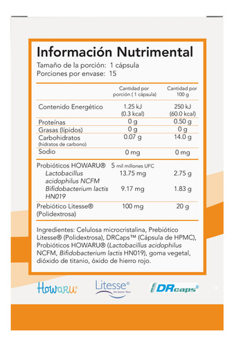 Pre-o Prebióticos Y Probióticos 15 Capsulas Sabor Sin Sabor