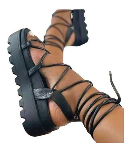 Sandalias Con Plataforma Para Mujer, Zapatillas Con Cordones