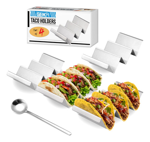 Geikr - Juego De 4 Soportes Para Tacos De Acero Inoxidable P