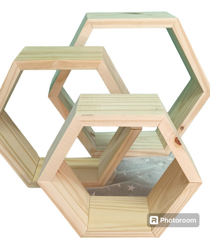 Set De 4 Repisas Hexagonales En Pino Beige