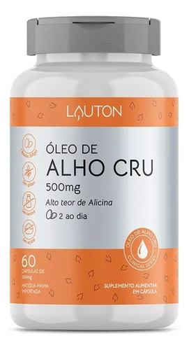 Cápsula De Óleo Alho Cru 500 Mg 60 Cápsulas Lauton Nutrition