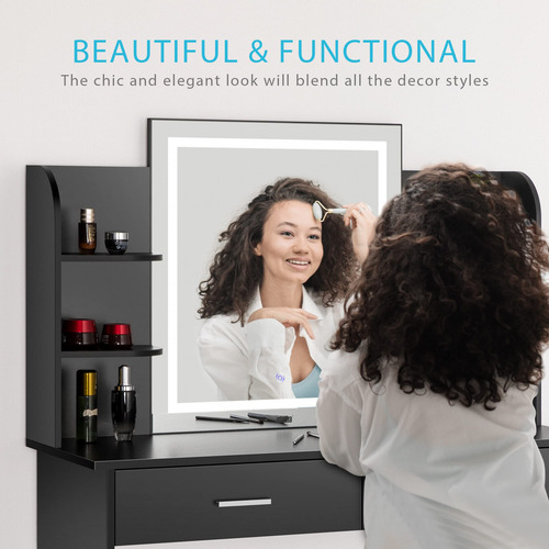 Vivohome Juego De Mesa De Tocador De Maquillaje Con Espejo