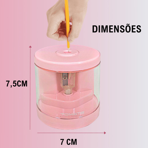 Apontador Lápis Elétrico Automático Crianças Escolar A Pilha Rosa
